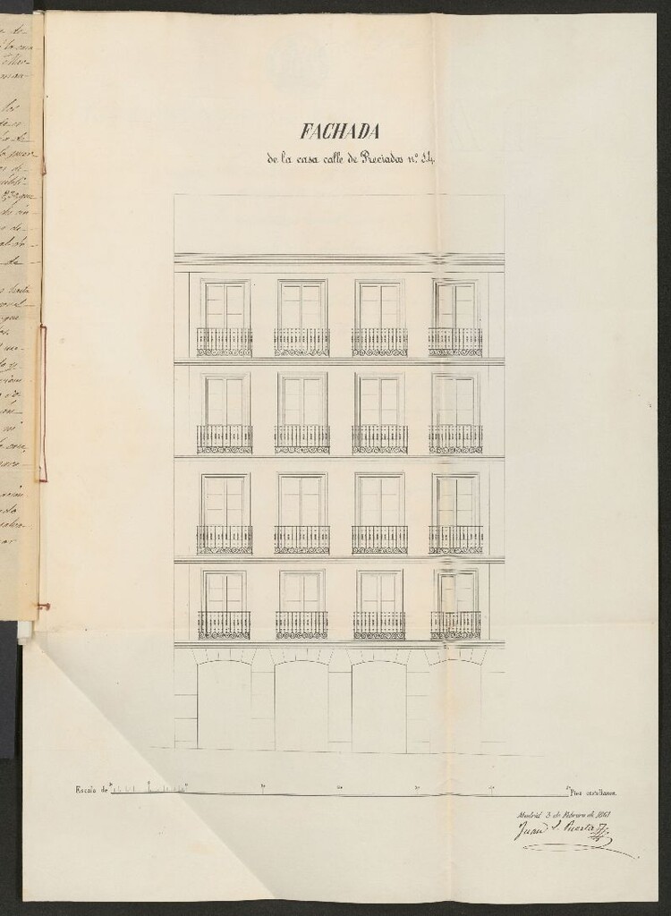 Miniatura de Motivo de una Real Orden expedida por el Ministerior de Fomento, para que D. Cecilio Martínez Ayala, dueño de la casa nº 14 calle de Preciados, avance la fachada hasta la línea últimamennte aprobada.