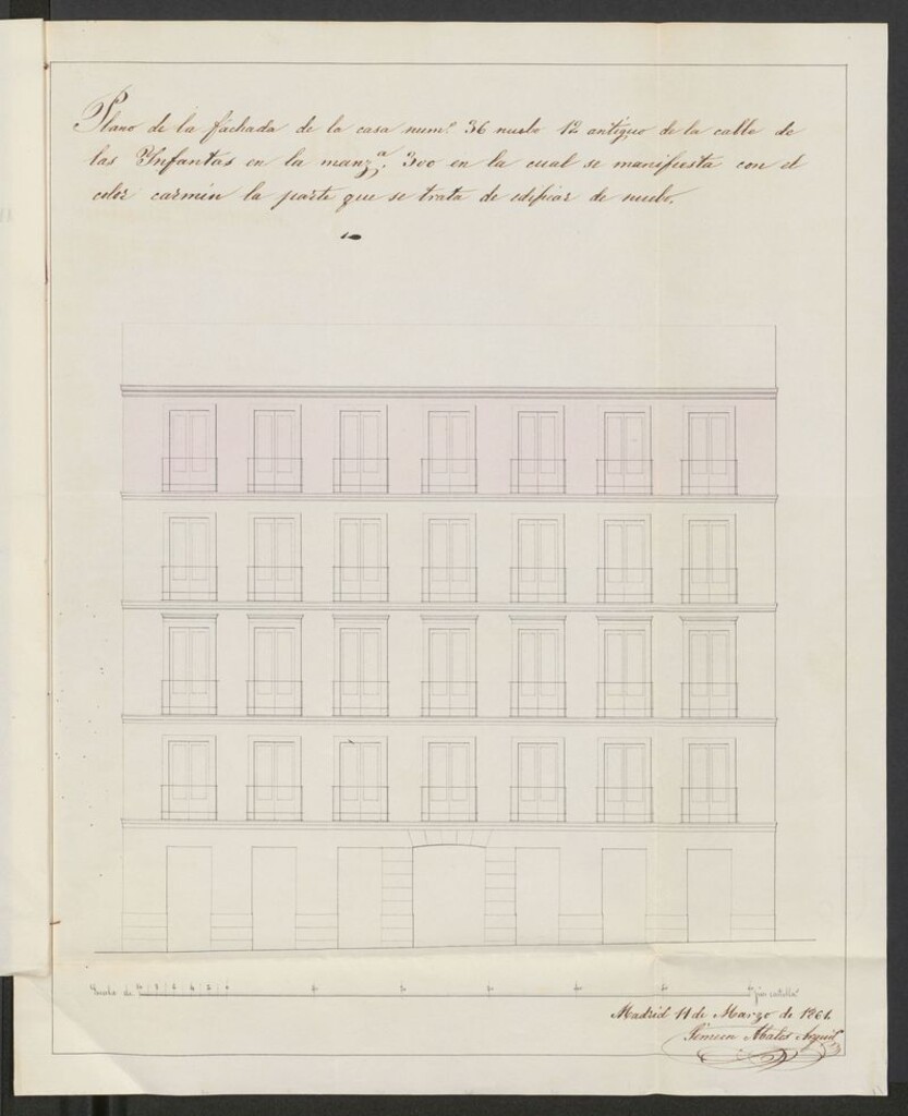 Miniatura de D. José de Ordovas y Balanzar, dueño de la casa nº 36 de la calle de las Infantas, en solicitud de licencia para reformar los huecos de la fachada y aumentar un piso.