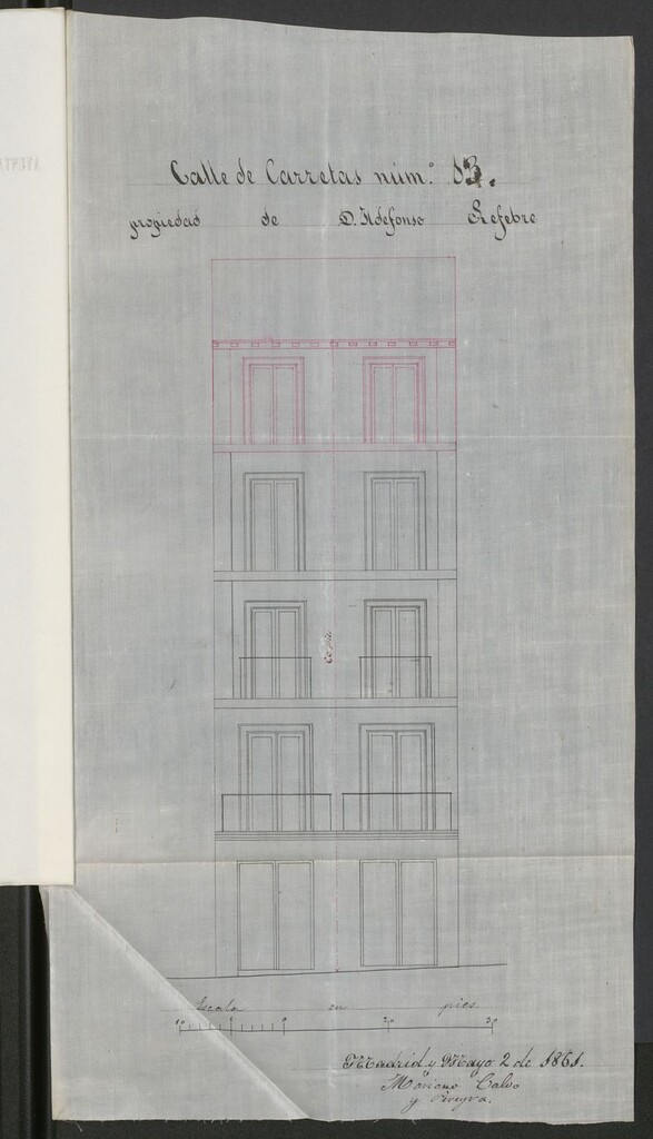 Miniatura de D. Ildefonso Lefebre, en solicitud de licencia para aumentar un piso  tercero a su casa calle de Carretas nº 13 de la manzana 207.