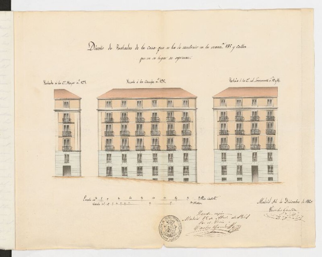 Miniatura de D. Antonino Noval y Llano, como Apoderado o Administrador de la casa calle del Sacramento nº 12 y 14 con vuelta a los Consejos y a la calle Mayor nº 123, en solicitud de licencia para contruirla de nueva planta.