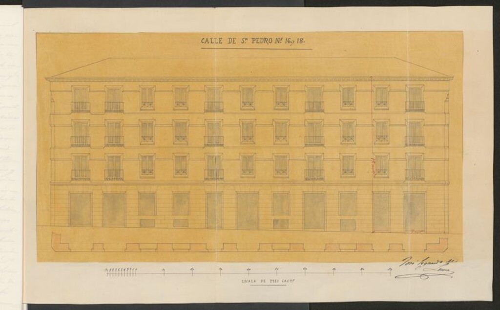 Miniatura de Sres. Conde de Velle y D. José Ceriola, en solicitud de licencia para reedificar sobre el solar nº 16 y 18, por la calle de S. Pedro, 12, 14 y 16 por la del Gobernador y 7, por la travesía de Fucar.
