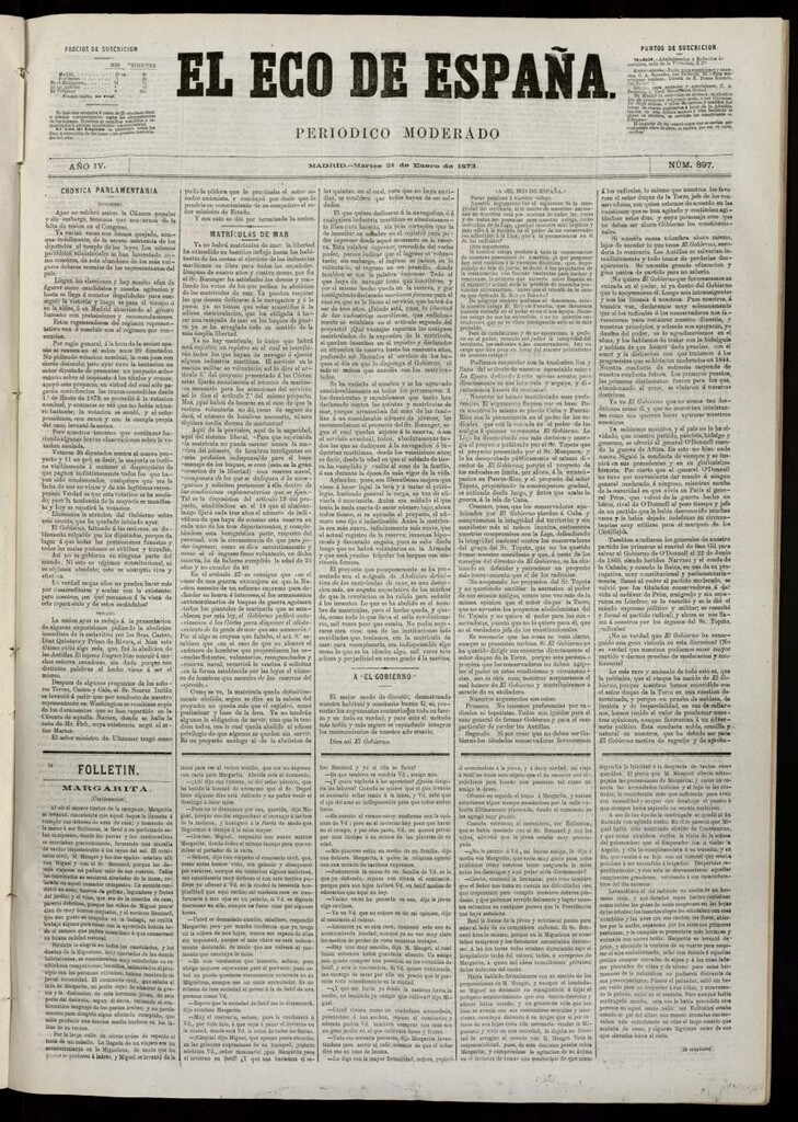 Miniatura de El Eco de España del 21 de enero de 1873