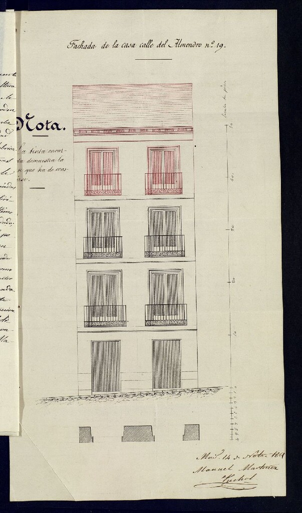 Miniatura de D. Juan Pérez en solicitud de licencia para aumentar un tercer piso a la casa de su propiedad sita en la calle del Almendro nº 19.