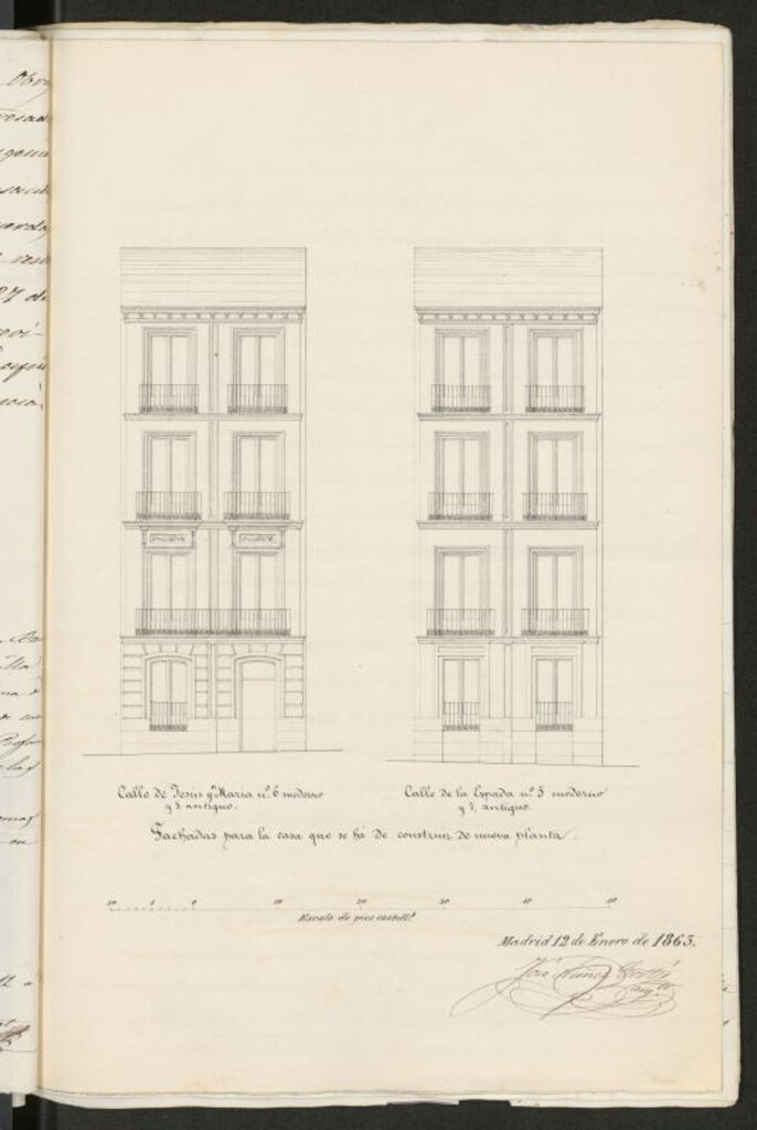 Miniatura de D. Manuel Pedro Delgado, para construir de nueva planta, la casa de su propiedad, sita en la calle de Jesús y María, con accesorias a la de la Espada, nº 5, manzana 12.