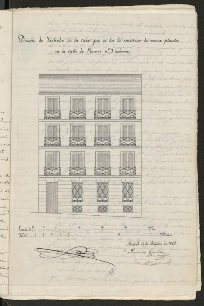 Miniatura de D. Cirilo Bahía, para construir de nueva planta la casa de su propiedad, sita en la calle de Pizarro, nº 3.