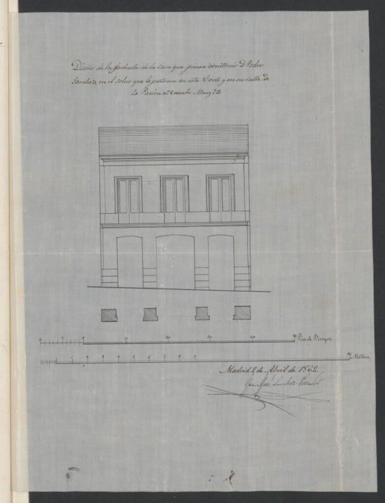Miniatura de D. Pedro Sánchez, en solicitud de licencia para reedificar su casa calle de la Pasión nº 5.