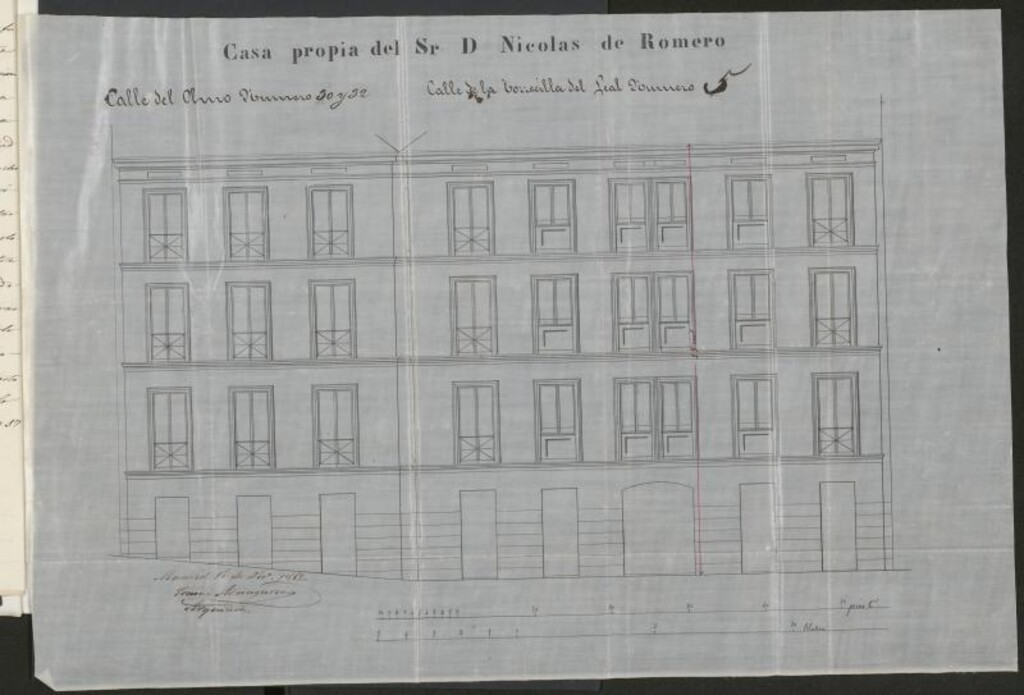 Miniatura de D. Nicolás Romero, dueño de los solares sitos en la calle del Olmo, nº 30 y 32, con vuelta a la de la Torrecilla del Leal, nº 5, para construir en ellos nueva planta.