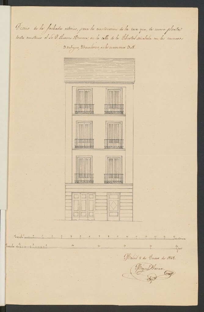Miniatura de D. Lorenzo Herrera, en solicitud de licencia para construir de nueva planta la casa nº 25 de la calle de la Libertad.