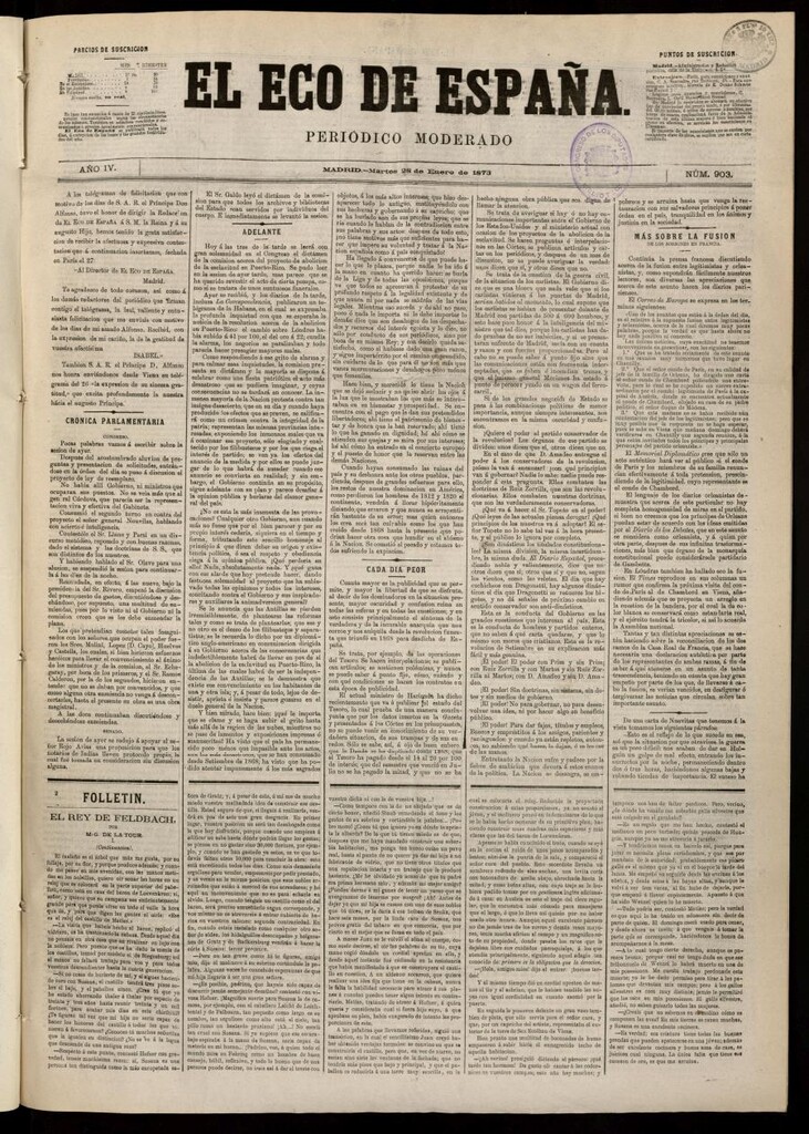 Miniatura de El Eco de España del 28 de enero de 1873