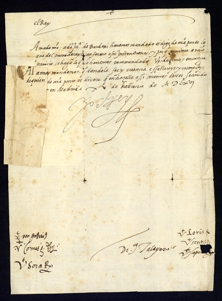 Miniatura de Real cédula de Felipe II concediendo a D. Juan de Bardaxí carta credencial para Ascón de Lirí