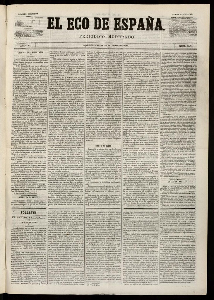 Miniatura de El Eco de España del 30 de enero de 1873