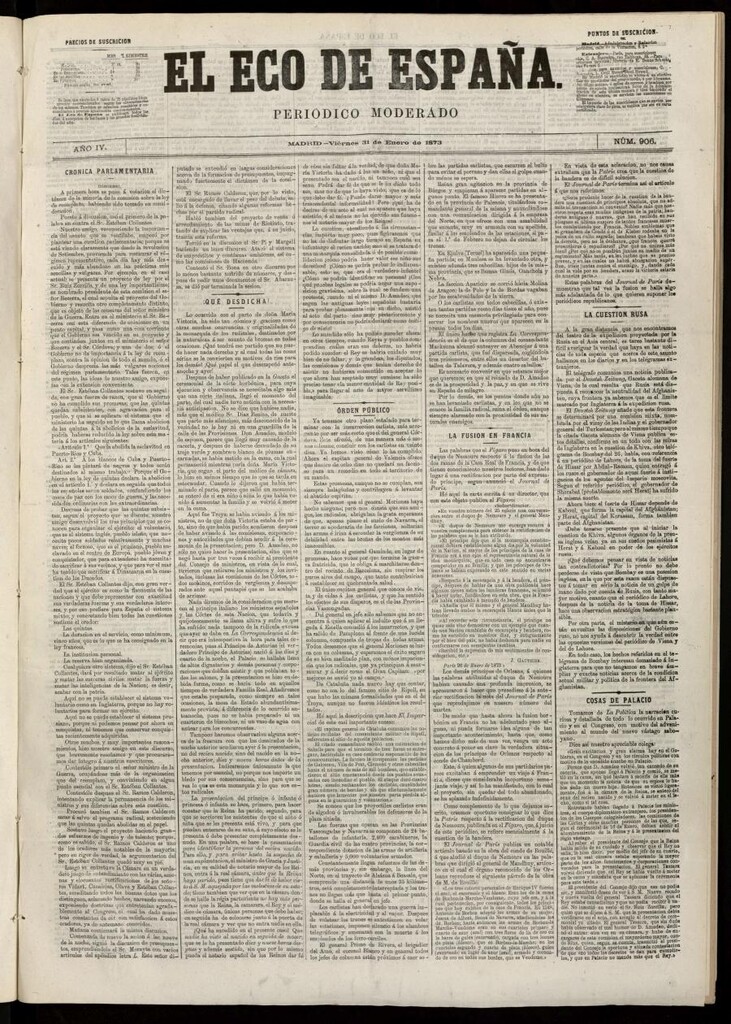 Miniatura de El Eco de España del 31 de enero de 1873