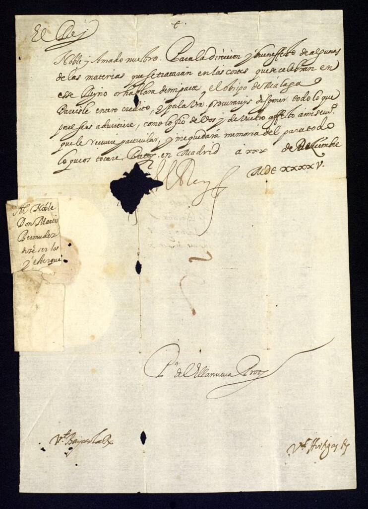 Miniatura de [Real cédula de Felipe IV a D. Martín de Bardaxí pidiéndole que de entera creencia a lo que de su parte le diga el obispo de Málaga, y haga lo que le pida.
