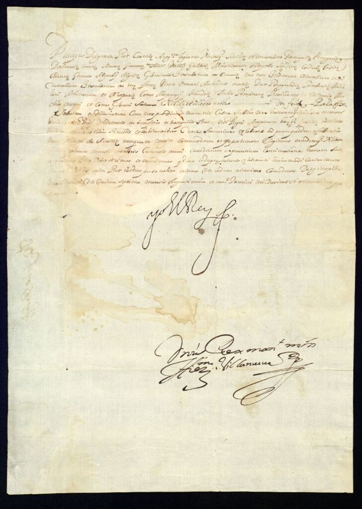 Miniatura de Real provisión de Felipe IV a D. Félix Palafox convocándole para las cortes de Aragón que se celebrarán en la villa de Alcañiz