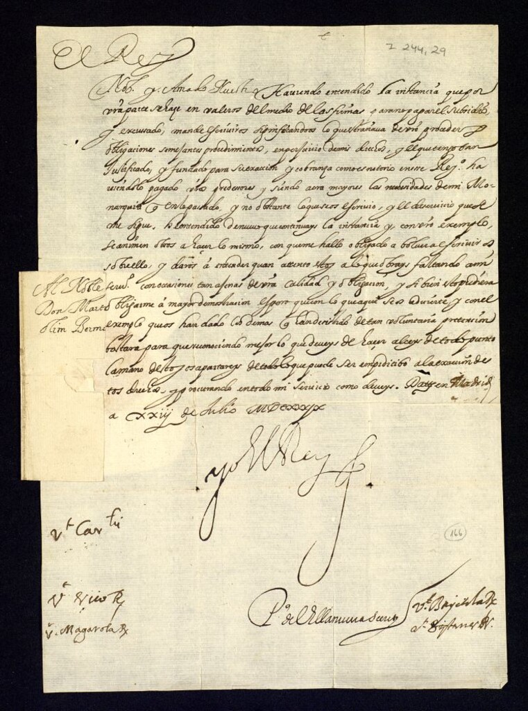 Miniatura de Real cédula de de Felipe IV a D. Martín de Bardaxí obligándole a retirar la firma de la petición que le hizo para no pagar el subsidio que le corresponde