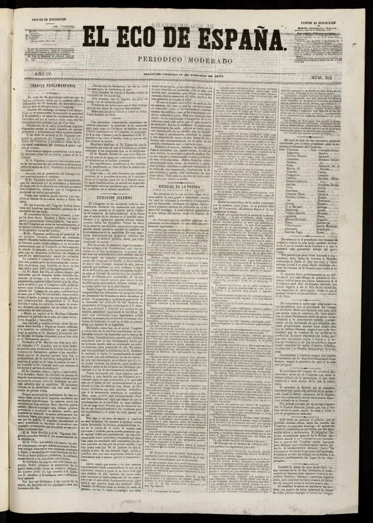 Miniatura de El Eco de España del 11 de febrero de 1873