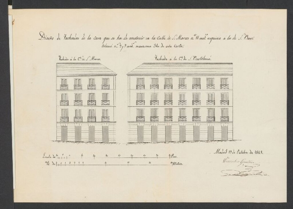 Miniatura de D. Valeriano Casanueva, en solicitud de licencia para construir de nueva planta las casas de su propieda, sitas en la calle de S. Bartolomé nºs 7,9 y 11, con vuelta a la nº 11 de la calle de S. Marcos.