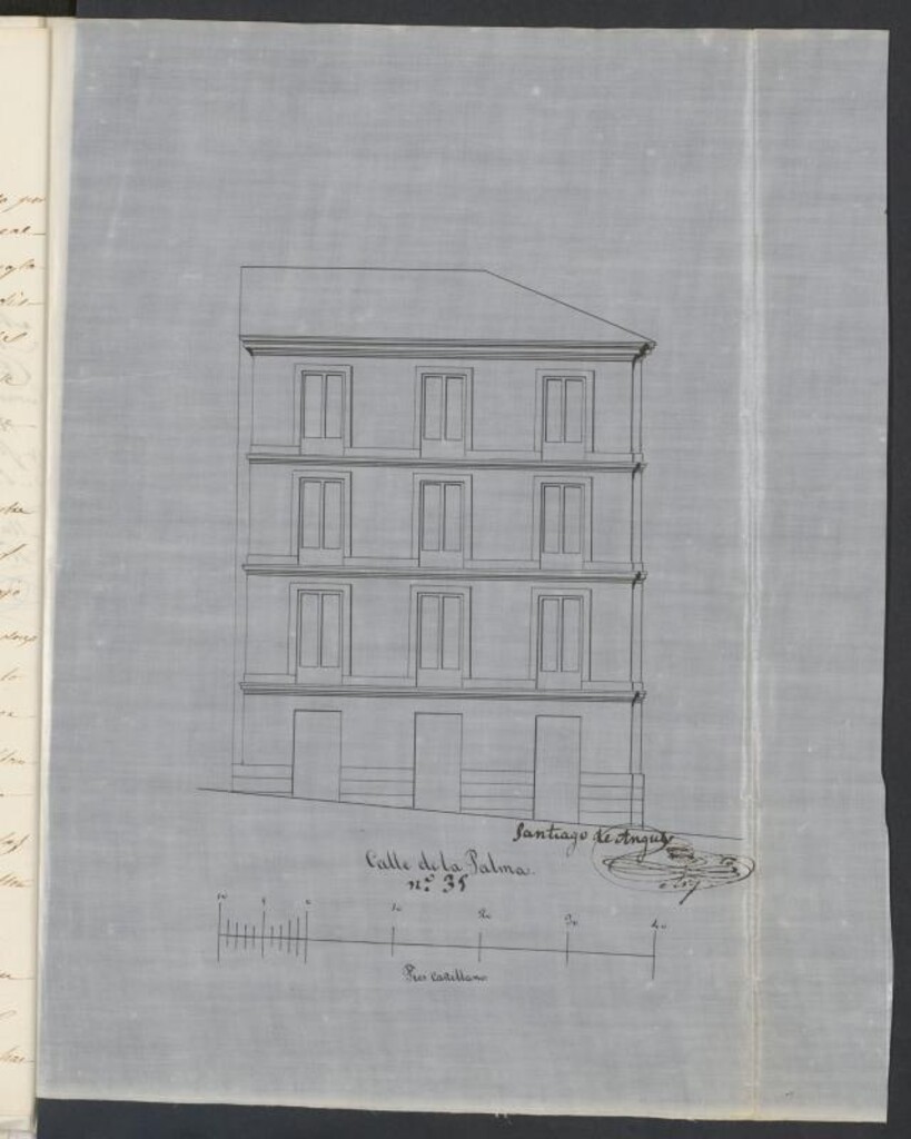 Miniatura de D. Manuel Martínez Mazón, para construir de nueva planta las casas de su propiedad, sitas en la calle de la Palma nº 35, con vuelta a la del Dos de Mayo, nº 2, 4 y 6 modernos.