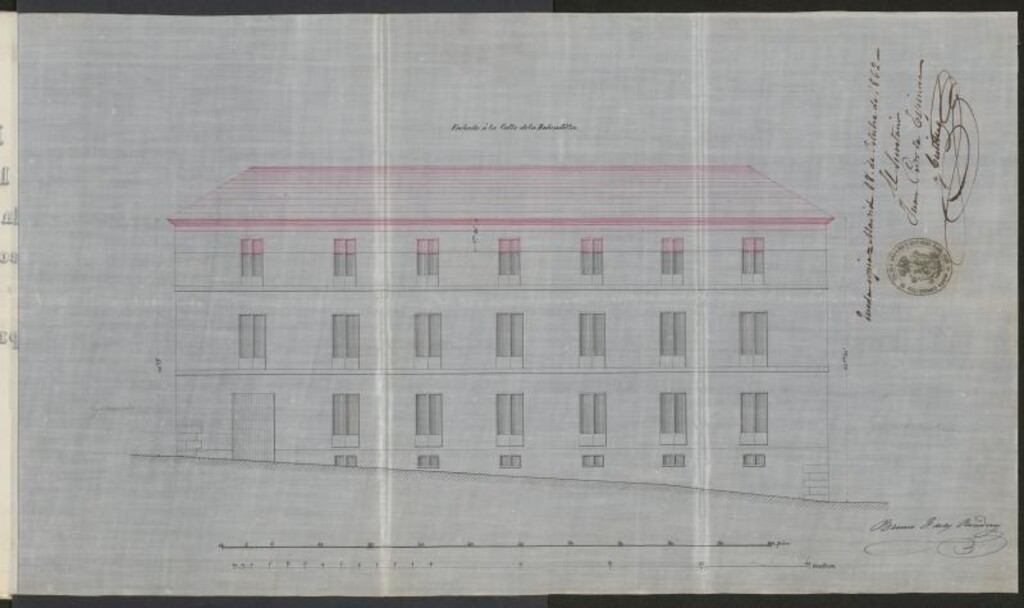 Miniatura de D. Domingo Ortega, apoderado del Excmo. Sr. Marqués de Benalua, en solicitud de licencia para elevar el piso 2º de su casa calle de la Redondilla nº 2, con vuelta a la del Granado y Aguardiente.