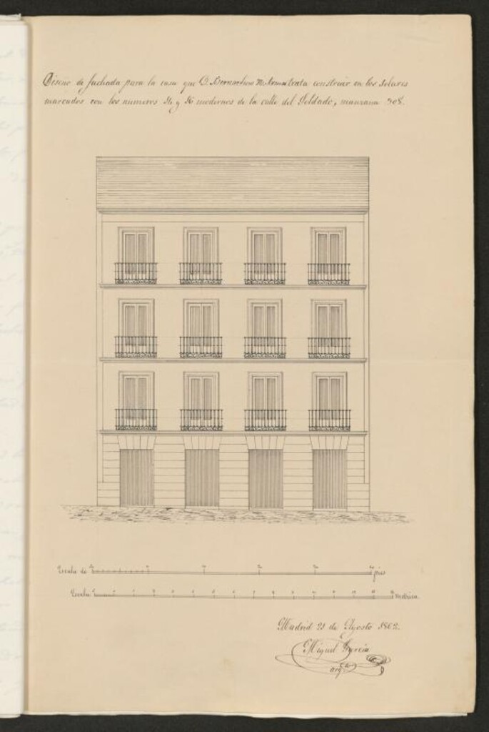 Miniatura de En solicitud de licencia para construir de nueva planta las casas nº 14 y 16 de la calle del Soldado, pedida por D. Bernardino Núñez Arenas.