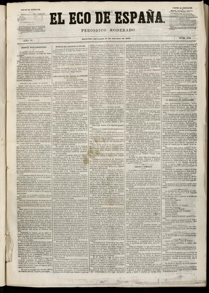 Miniatura de El Eco de España del 12 de febrero de 1873