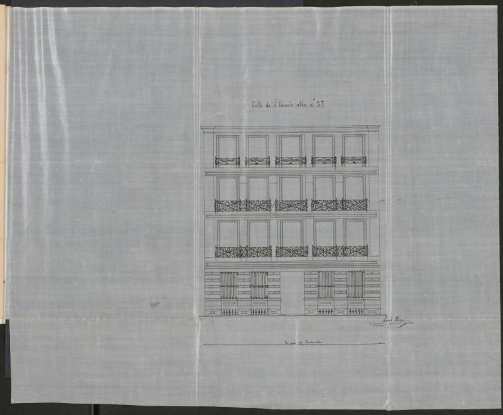Miniatura de D. Joaquín Struel, en solicitud de licencia para construir de nueva planta la casa de su propiedad, sita en la calle de S. Vicente nº 37, con accesoria a la del Espíritu Santo nº 36.
