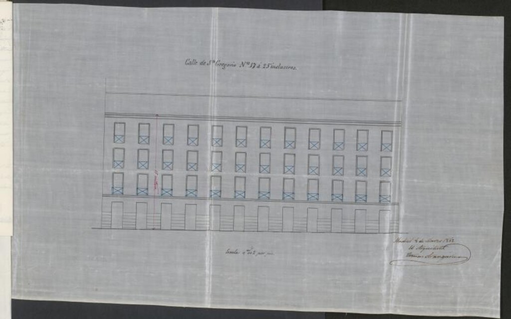 Miniatura de D. Tomás de Miguel, para construir de nueva planta, la casa de su propiedad, sita en la calle de S. Gregorio nº 17 al 25, manzana 323.