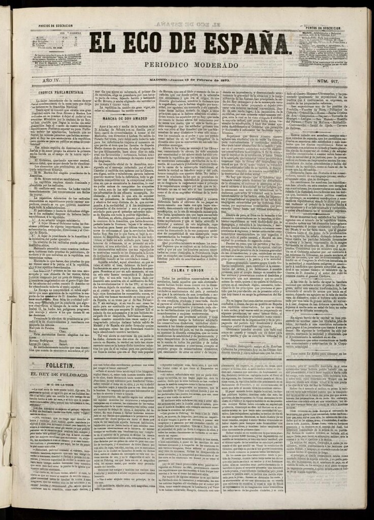 Miniatura de El Eco de España del 13 de febrero de 1873