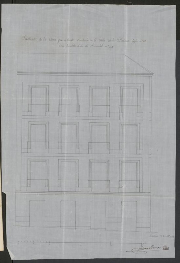 Miniatura de D. José Rodríguez, para construir de nueva planta la casa de su propiedad, sita en la calle de la Palma Baja, nº 77, con vuelta a la de Amaniel nº 22, manzana 518