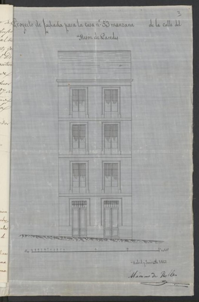 Miniatura de D. Manuel García de Huerta apoderado de D. Justo López, dueño de la casa nº 53 de la calle del Mesón  de Paredes, en solicitud de licencia para construirla de nueva planta.