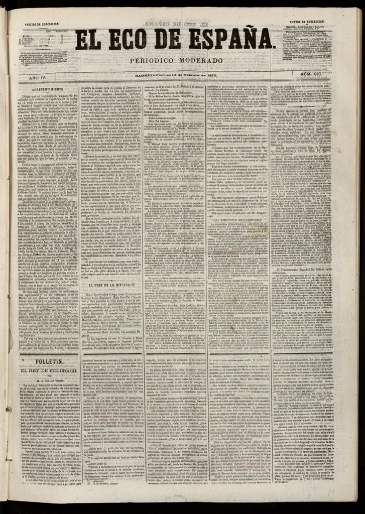 Miniatura de El Eco de España del 14 de febrero de 1873