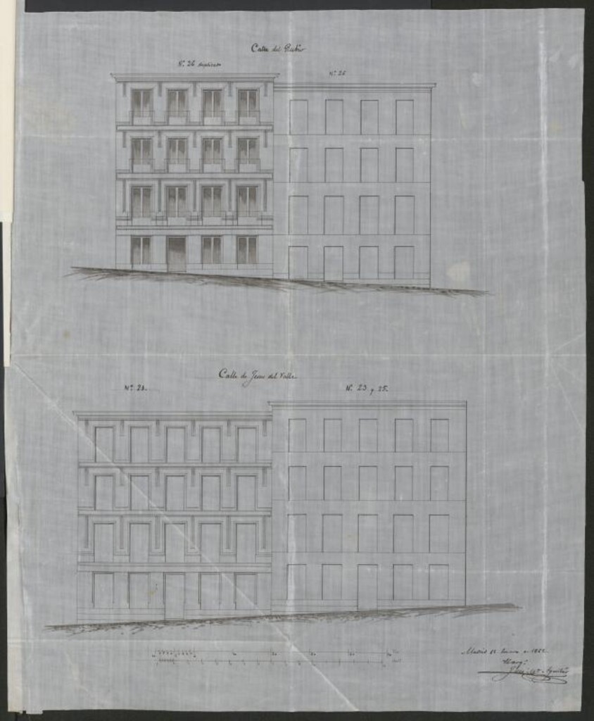 Miniatura de D. Ricardo de la Cámara, en solicitud de licencia para construir de nueva fachada las casas nº 21, 23 y 25 de la calle de Jesús del Valle con accesorias a las del Rubio.
