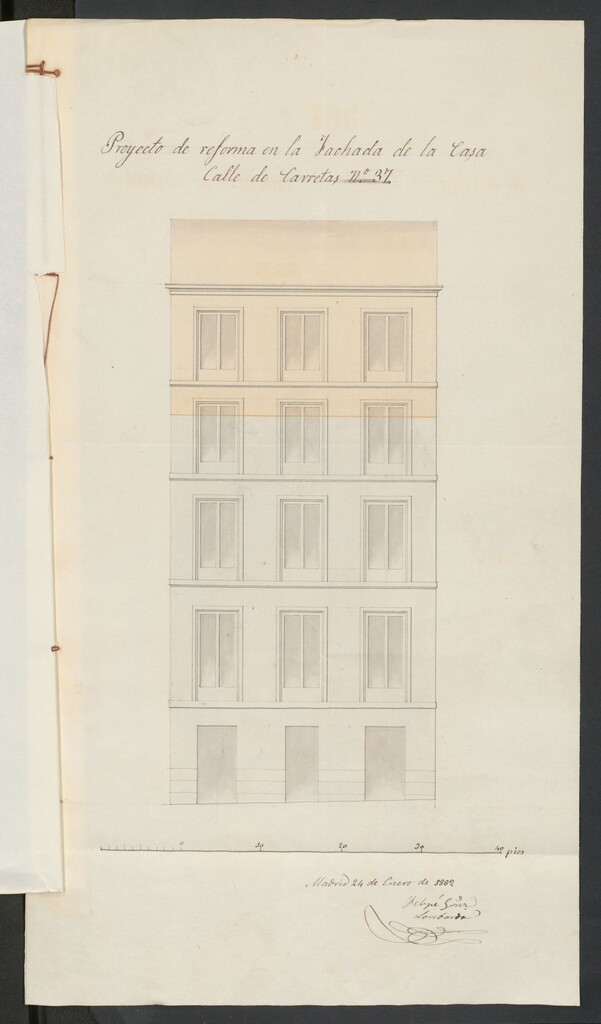 Miniatura de D. Maximino González, en solicitud de licencias para reformar la fachada y aumentar un piso en la casa calle de Carretas nº 37, manzana 207.