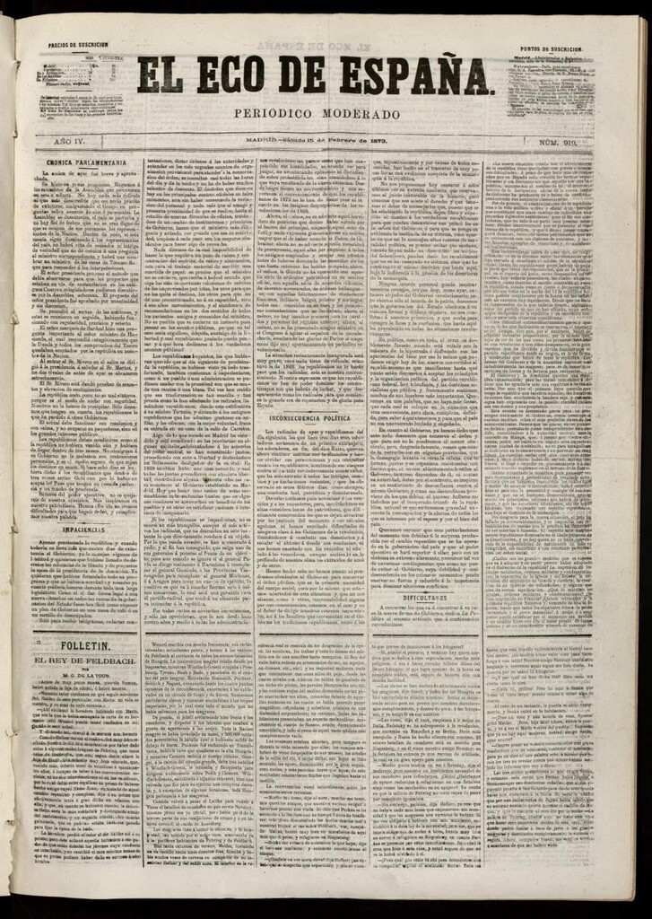 Miniatura de El Eco de España del 15 de febrero de 1873