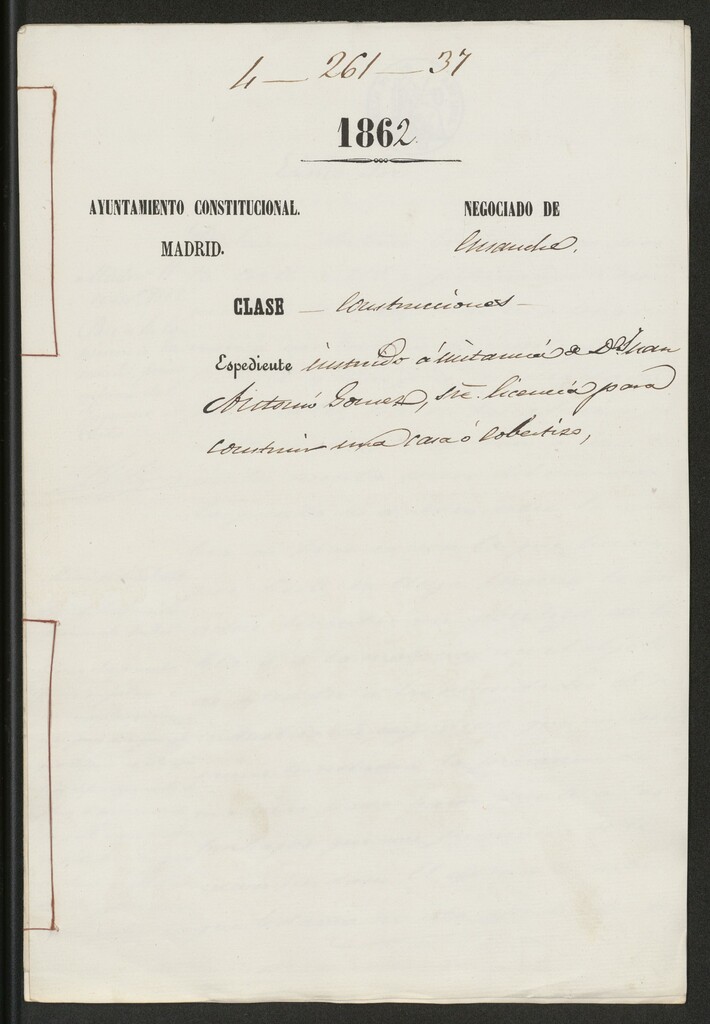Miniatura de D. Juan Antonio Gómez, sobre licencia para construir una casa o cobertizo.