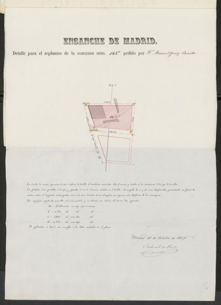 Miniatura de D. Manuel Gómez de Bonilla, en solicitud de licencia para edificar en un terreno de su propiedad, afueras de la Puerta de Santa Bárbara.