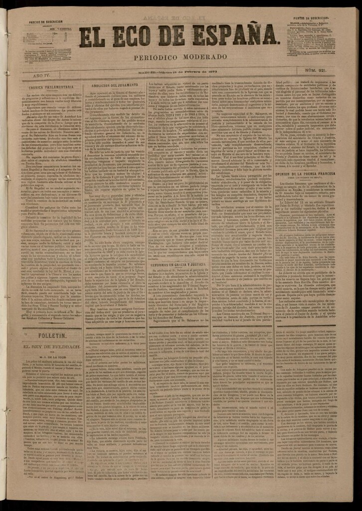 Miniatura de El Eco de España del 18 de febrero de 1873