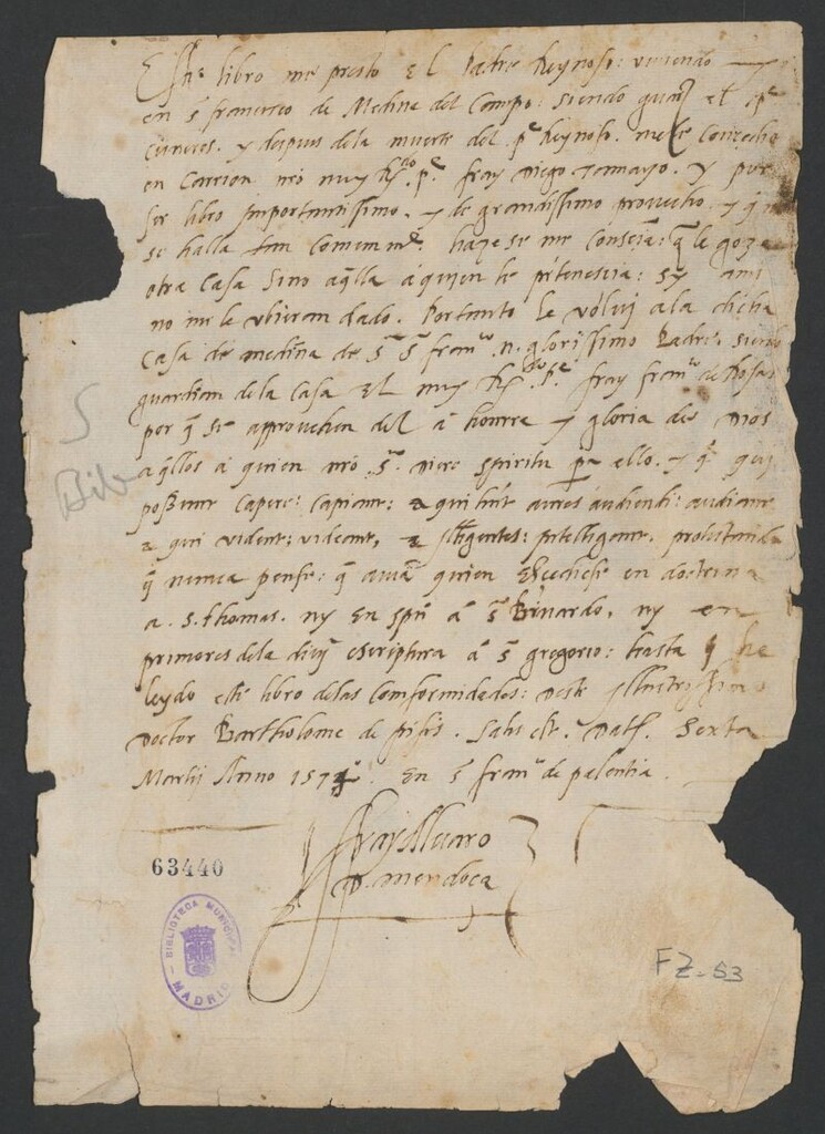 Miniatura de Escrito sobre un libro que prestó al R. padre Reinoso