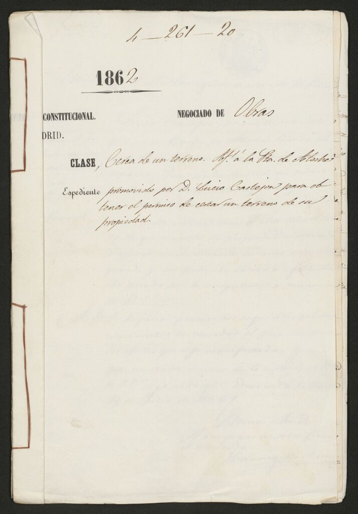 Miniatura de D. Lucio Castejón, para obtener el permiso de cercar un terreno de su propiedad.