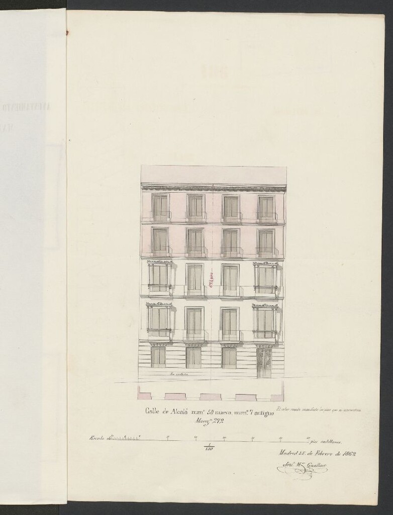 Miniatura de D. Sebastián de Torre, en solicitud de licencia para aumentar dos pisos a su casa de la calle Alcalá nº 58.