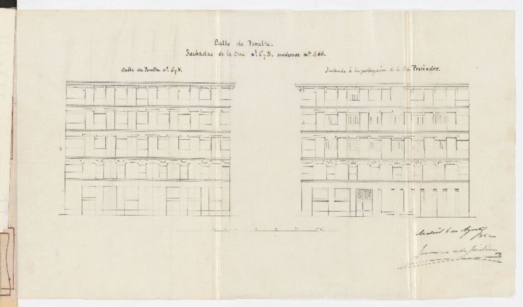 Miniatura de D. José Cadenas en concepto de apoderado de la Excma. Sra. Duquesa de S. Lucas la Mayor, solicitando licencia para construir de nueva planta, la casa de su propiedad en la calle de Peralta nºs 6 y 8, manzana 466, con vuelta a la nueva calle proyectada que desde la de Preciados se dirige a la de Leganitos.