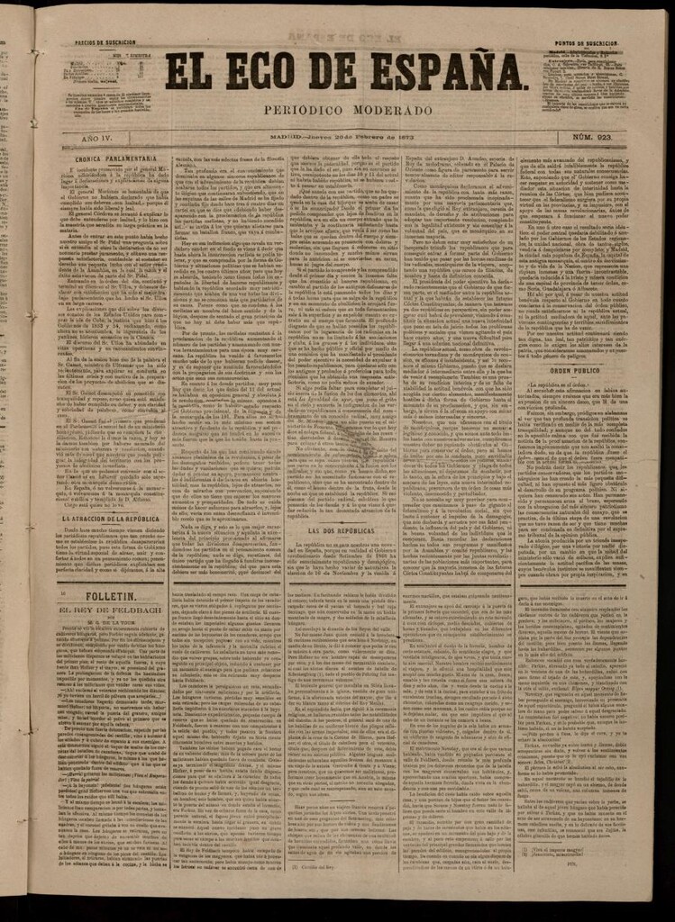 Miniatura de El Eco de España del 20 de febrero de 1873