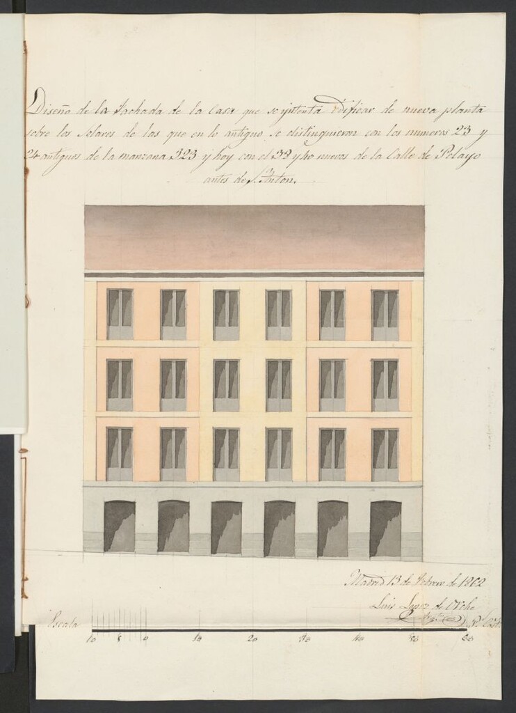 Miniatura de D. Francisco Sánchez Bueno, en solicitud de licencia para construir de nueva planta la casa calle de Pelayo nº 38 y 40.