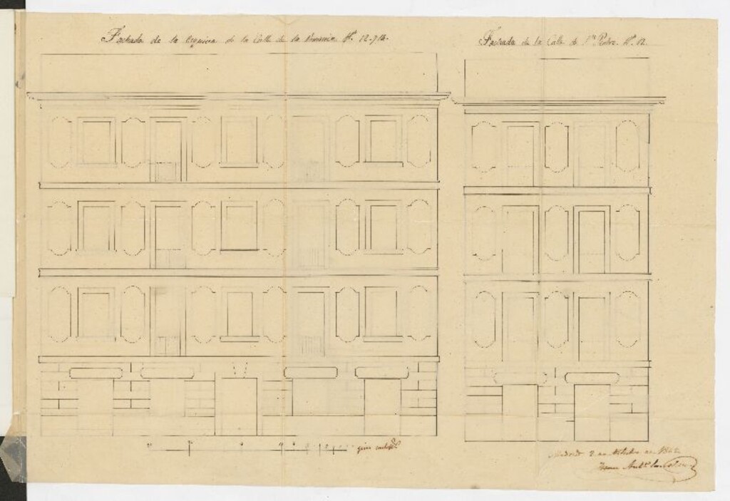 Miniatura de D. Francisco Poncini, en solicitud de licencia para construir la casa de su propiedad, sita en la calle de S. Pedro nº 12, con vuelta a la de a la de la Verónica nº 12 y 14 de la manzana.