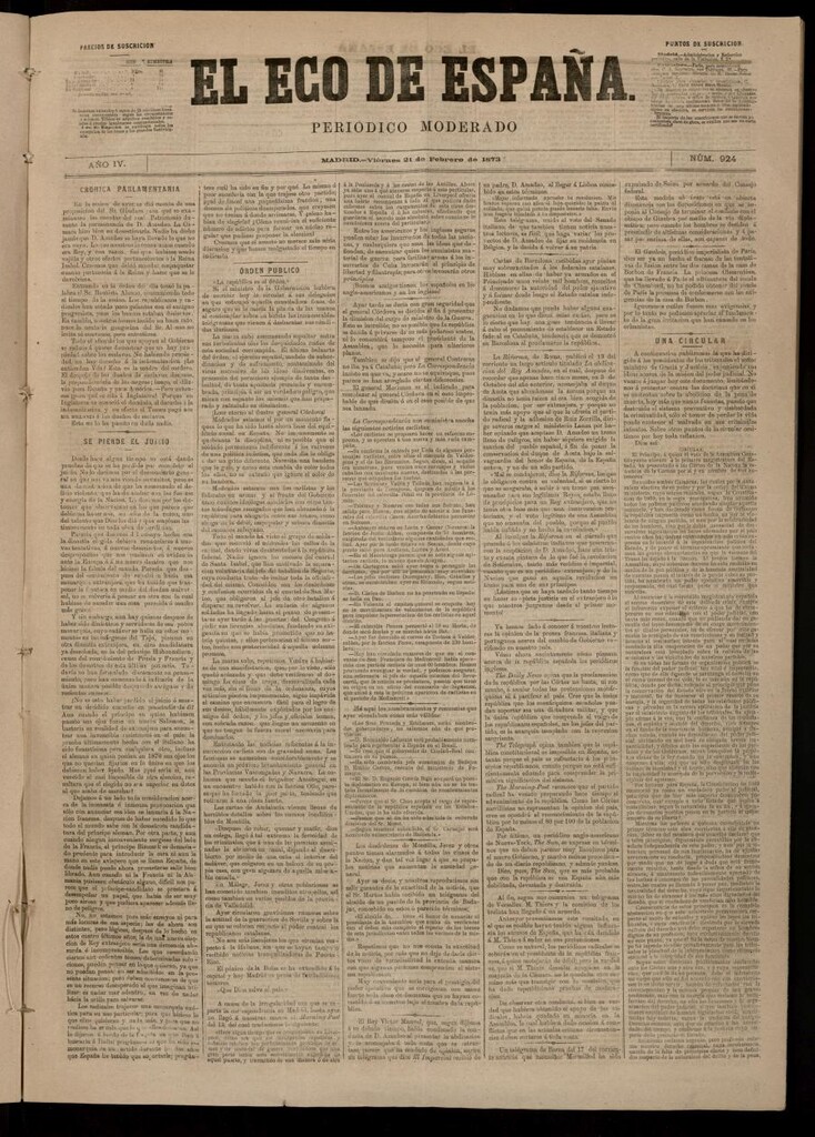 Miniatura de El Eco de España del 21 de febrero de 1873