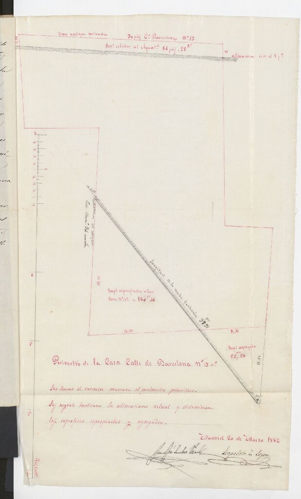 Miniatura de D. José Eulogio Montero, solicitando licencia para construir de nueva planta la casa de su propiedad, sita en la calle de Barcelona,nº 13 moderno, 5 antiguo de la manzana 209.