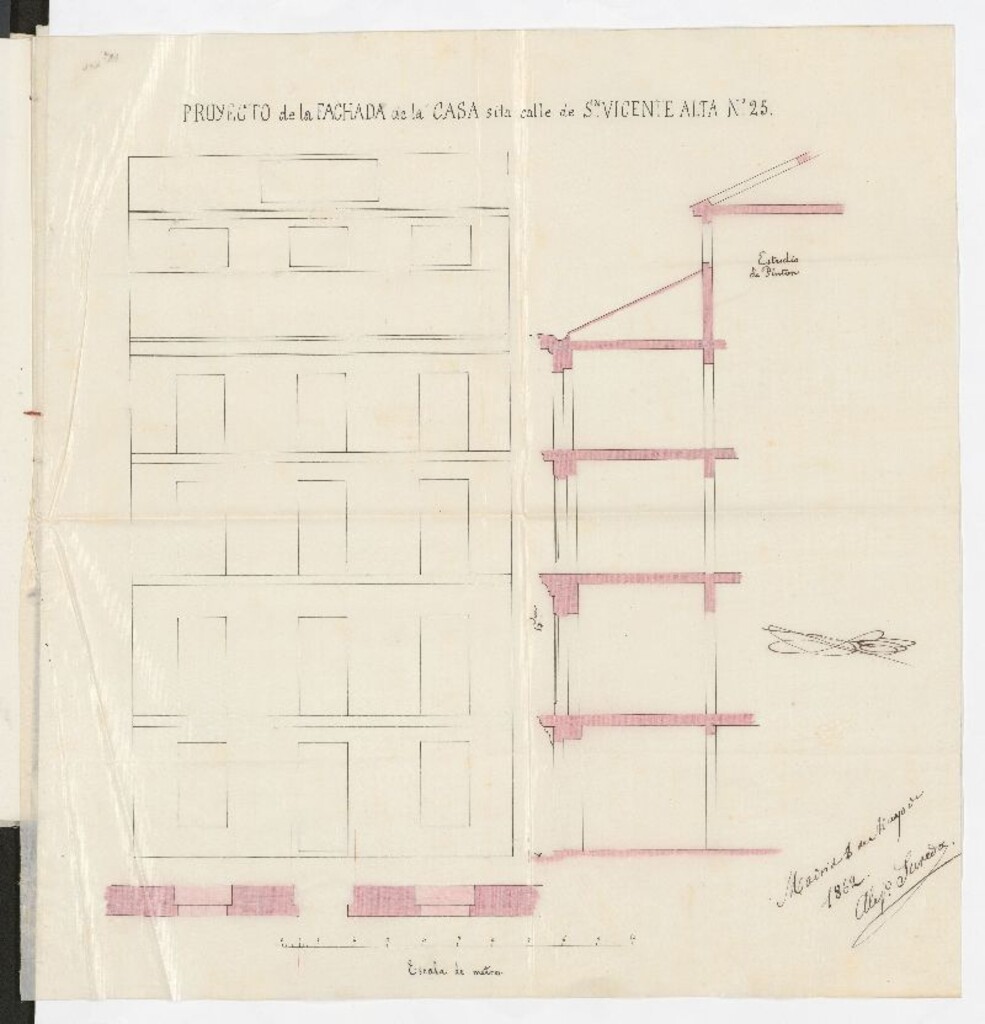 Miniatura de D. Carlos Luis de Rivera y Dª Josefa Rivera de Milanés, dueños de la casa calle de San Vicente Alta nº 25, en solicitud de licencia para construirla de nuevo.