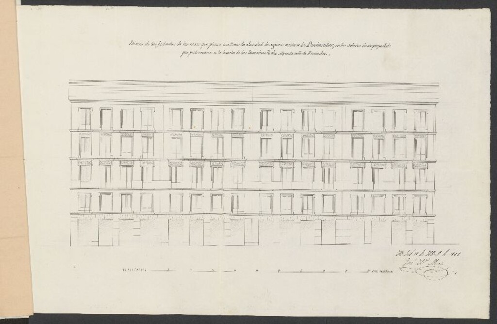 Miniatura de D. Pascual Madoz a nombre de la sociedad " La Peninsular", para obtener licencia de nueva construcción en los solares nº 1 y 2 de la calle Preciados.
