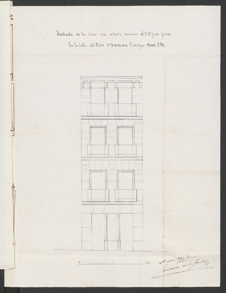 Miniatura de D. Justo Gómez, pidiendo licencia para construir la casa de su propiedad, sita en la calle del Olivo nº 8 moderno, 11 antiguo, manzana 358.
