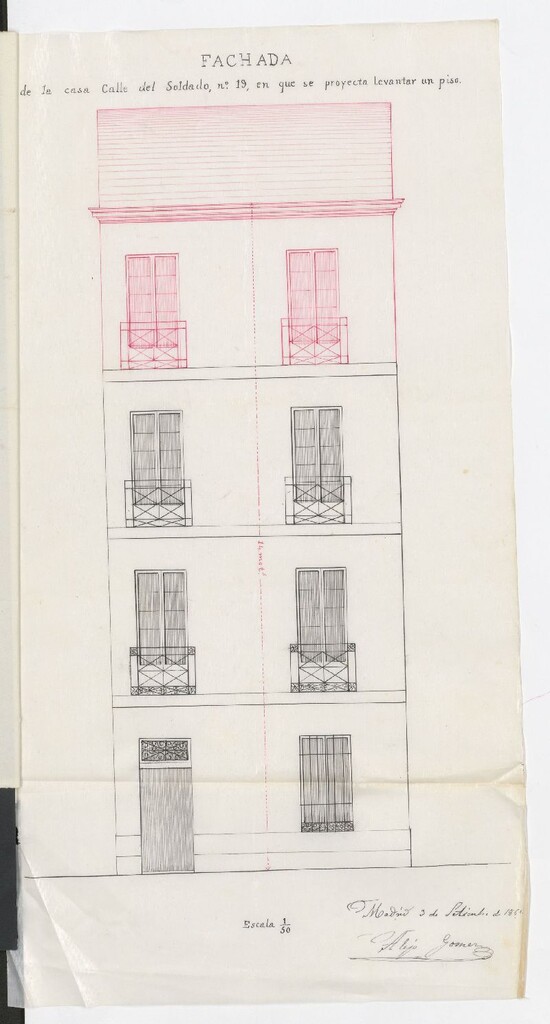 Miniatura de D. Pedro Quiroga, dueño de la casa calle del Soldado nº 19, solicitando licencia para levantar un tercer piso, sobre el principal y segundo.